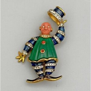 Vintage Hattie Carnegie Brooch Pin Clown Coral Jade Enamel READ